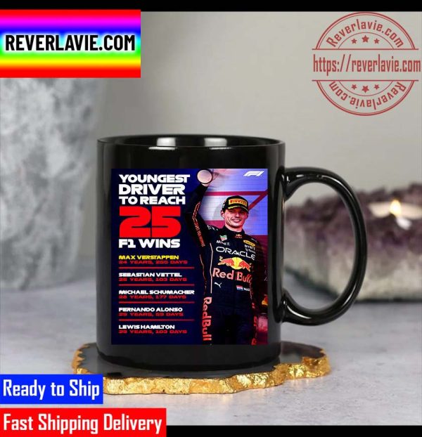 F1 Oracle Red Bull Racing Max Verstappen Youngest Driver To Reach 25 F1 Wins Classic Coffee Mug