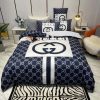 Gucci Signature Logo In White Background Bedding Set King