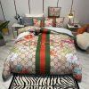 Gucci Big Logo In Blue Monogram Background Bedding Set King