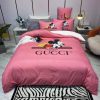 Gucci Bee Big Logo In Monogram Background With Stripe Duvet Cover Set