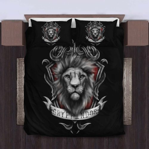 Harry Potter Gryffindor House Logo In Black Background Bedding Set Twin