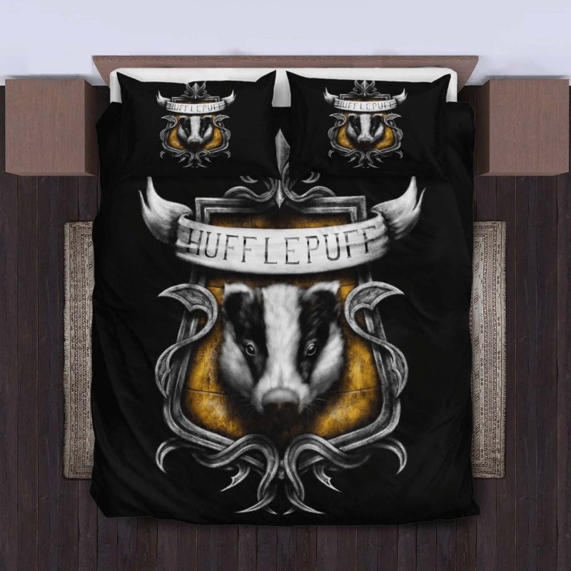Harry Potter Hufflepuff House Logo In Black Background Bedding Set Twin