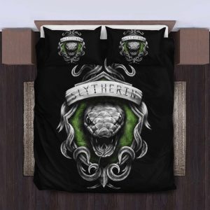 Harry Potter Slytherin House Logo In Black Background Bedding Set Twin