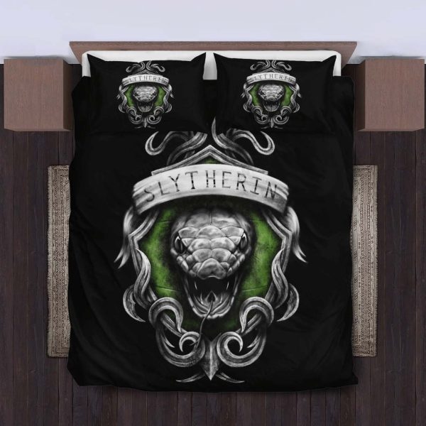 Harry Potter Slytherin House Logo In Black Background Bedding Set Twin