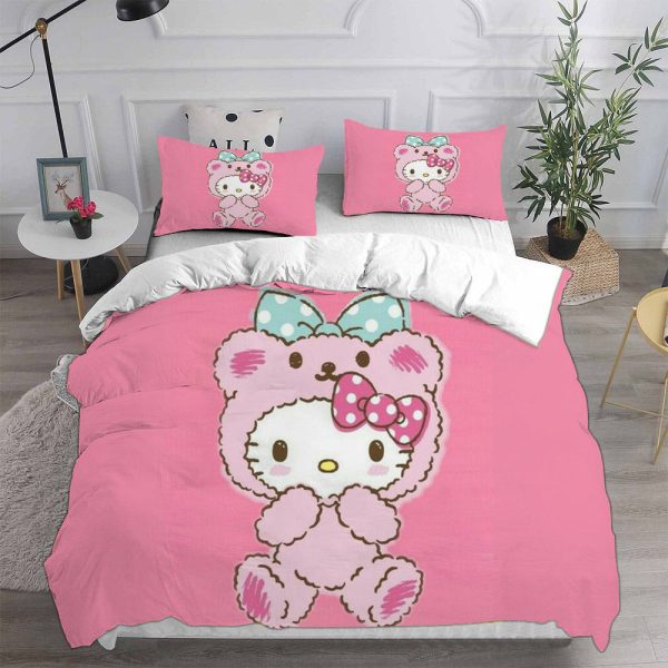 Hello Kitty Acting Like A Teddy Bear Bedding Set Queen
