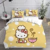 Hello Kitty Cooking Ramen In Yellow Background Bedding Set Twin