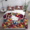 Hello Kitty In Colorful Stickers Background Bedding Set Full