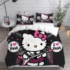Hello Kitty Hugging Teddy Bear In Baby Pink Background Bedding Set Full