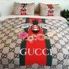Luxury Gucci Big Logo In Monogram Background With Vintage Web Bedding Set