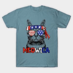 Meowica Cat Patriotic 4th of July Independence Day American Flag Unisex T-Shirt