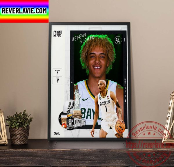 NBA 2022 NBA Draft Pick No 9 San Antonio Spurs Select Jeremy Sochan Baylor University Home Decor Poster Canvas