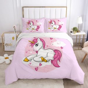 Pink Unicorn In Cute Heart Pink Background Bedroom Set