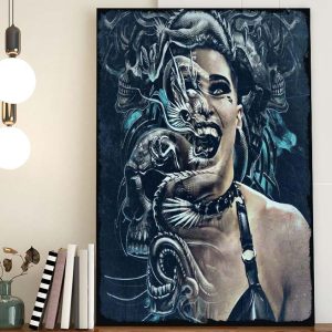 Rhea Ripley WWE Skull and Dragon Combination Fan Art Poster Canvas