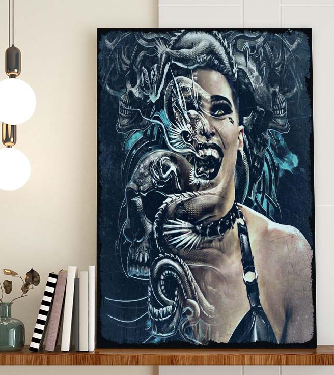 Rhea Ripley WWE Skull and Dragon Combination Fan Art Poster Canvas Rhea Ripley WWE Skull and Dragon Combination Fan Art Poster Canvas