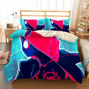 Spiderman Miles Morales In Blue Background Bedding Set Twin