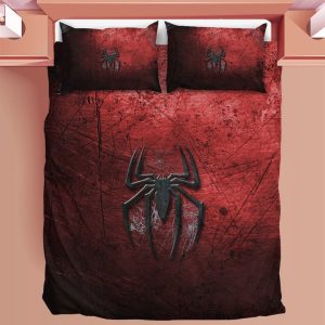 Spiderman Symbol In Red Scratches Background Bedding Set Full