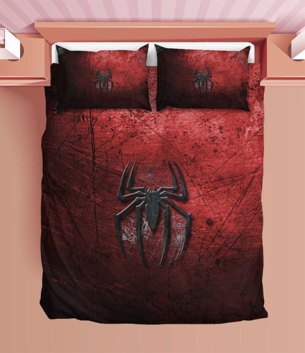 Spiderman Symbol In Red Scratches Background Bedding Set Full