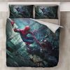 Spiderman In Winter With Leaves Fall Background Bedding Set Full