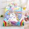 Unicorn Colorful Cloud And Rainbow In Twinkle Background Bedding Set Twin