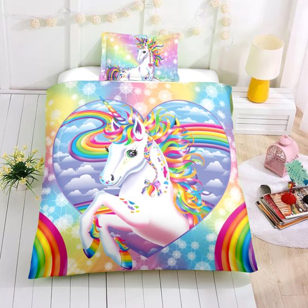 Unicorn Colorful Cloud And Rainbow In Twinkle Background Bedding Set Twin