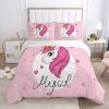 Unicorn Magical In Heart And Pink Background Bedding Set Queen