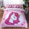 Unicorn Magical In Heart And Pink Background Bedding Set Queen