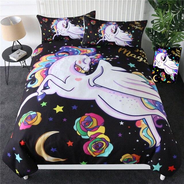 Unicorn You Are Magical In Floral And Moon Background Bedroom Set Unicorn You Are Magical In Floral And Moon Background Bedroom Set