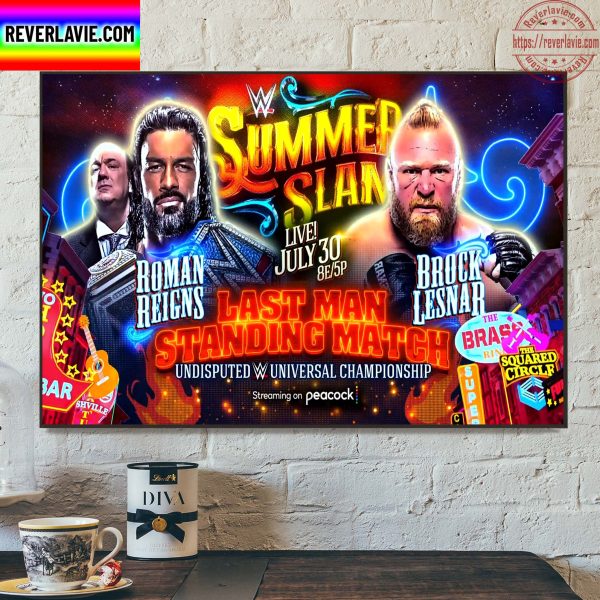 WWE Summer Slam Last Man Standing Match Undisputed Universal Championship Roman Reigns Brock Lesnar Home Decor Poster Canvas