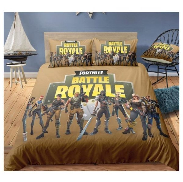 Fortnite Battle Royale Characters In Brown Background Bed Sheets Twin