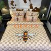 Gucci Logo In Monogram Background With Signature Stripe Bedding Set Queen