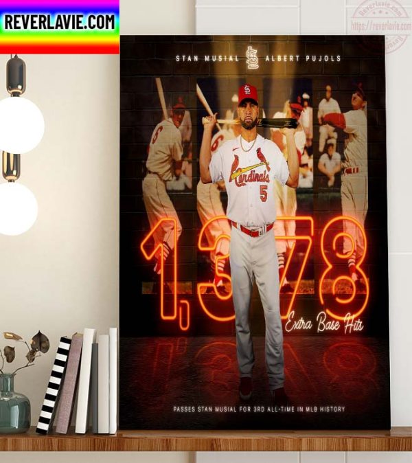 Albert Pujols Stan Musial For 3rd All Time In MLB History With 1378 Extra Base Hits Home Decor Poster Canvas