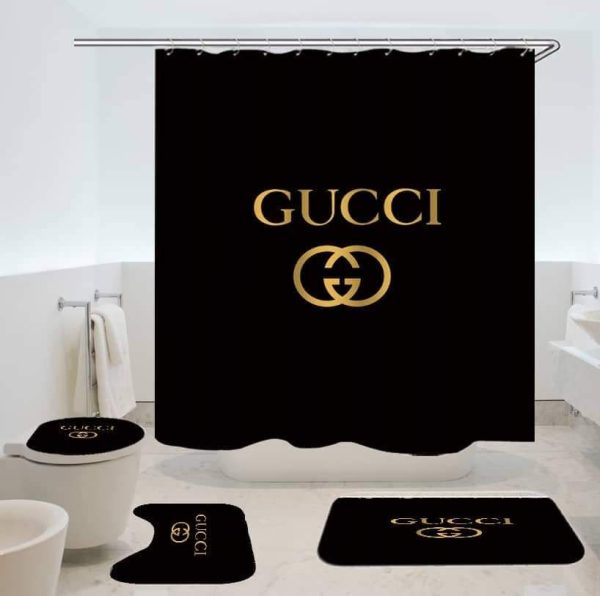 Gucci Golden Logo In Black Background Bathroom Set