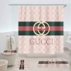 Gucci Golden Logo With Vintage Web In Brown Monogram Background Bathroom Set With Shower Curtain
