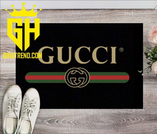 Gucci Original Logo On Black Background Doormat