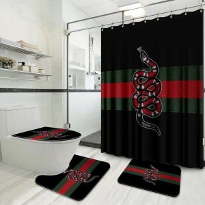 Gucci Snake With Vintage Web In Black Background Bathroom Set