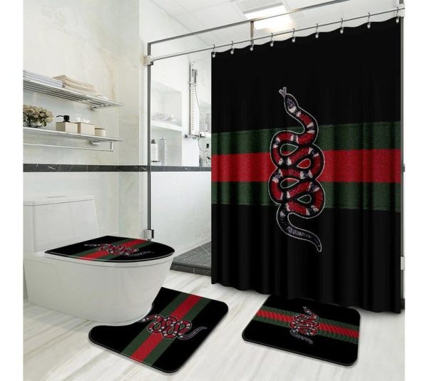 Gucci Snake With Vintage Web In Black Background Bathroom Set
