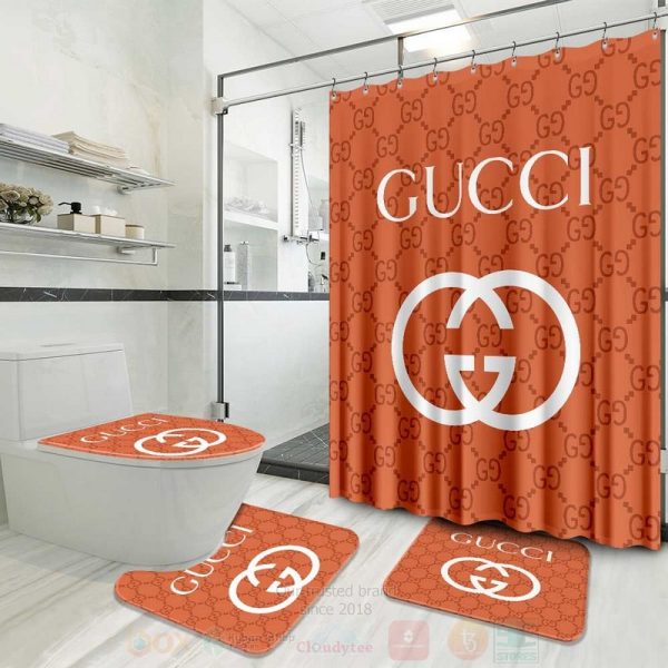 Gucci White Logo In Orange Monogram Background Bathroom Set
