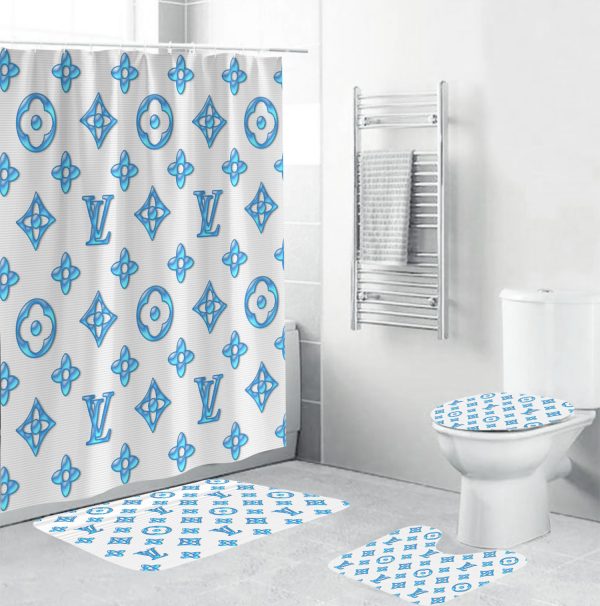 Louis Vuitton Blue Jade Monogram Bathroom Set With Shower Curtain