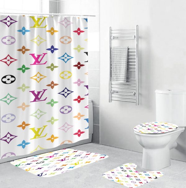 Louis Vuitton Colorful Monogram In White Background Shower Curtain Set