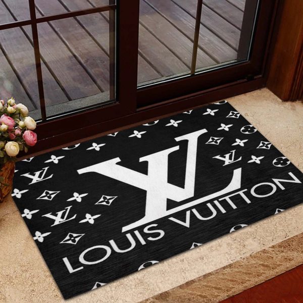 Louis Vuitton While Logo In Black Background Doormat