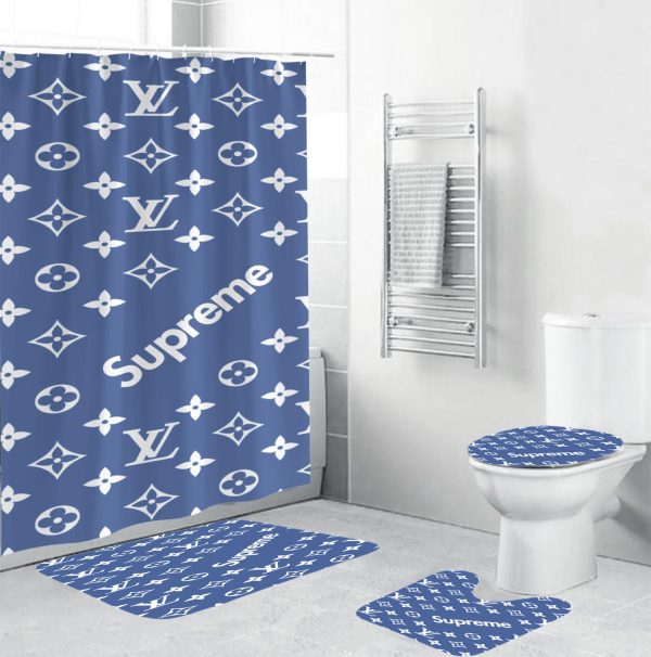 Louis Vuitton Supreme In Blue Bathroom Set With Shower Curtain