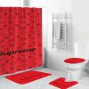Louis Vuitton Supreme In Red Monogram Background Shower Curtain Set