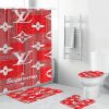 Louis Vuitton Supreme In Red Monogram Background Shower Curtain Set