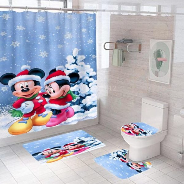 Mickey And Minnie Mouse Christmas Tree And Snow Bathroom Set