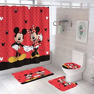 Mickey And Minnie Mouse Falling In Love In Red And Dot Background Bathroom Set