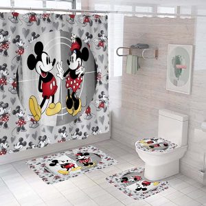 Mickey And Minnie Mouse Seeing In Grey Background Bathroom Set