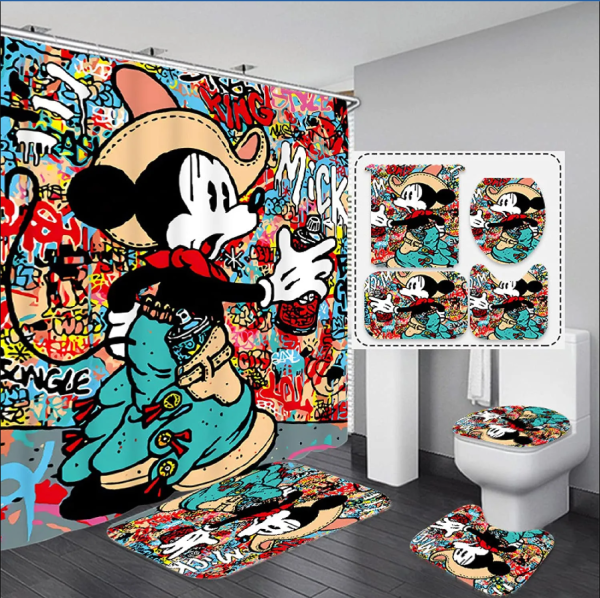 Mickey Mouse Cowboy In Colorful Background Bathroom Accessory Set