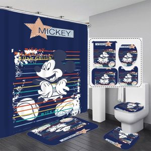 Mickey Mouse Just Chillin’ In Navy Background  Bathroom Shower Curtain Set