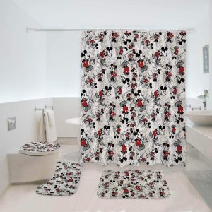Mickey Mouse Posing Pattern Bathroom Shower Curtain Set