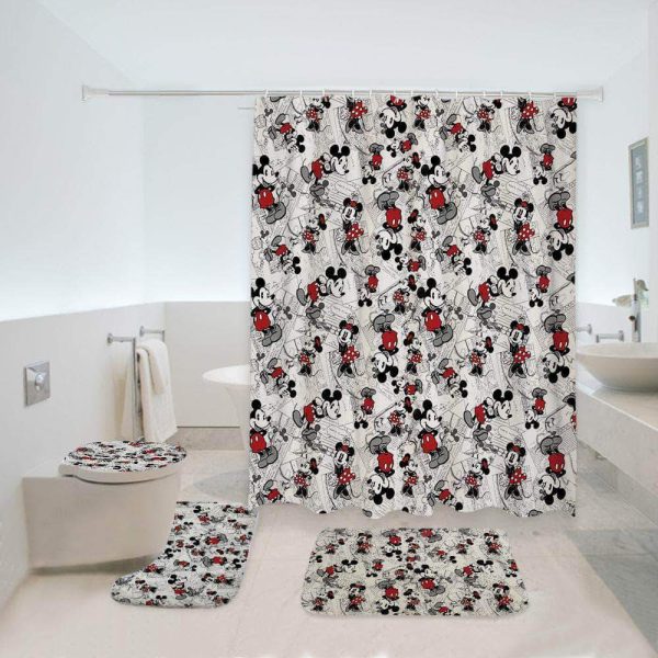 Mickey Mouse Posing Pattern Bathroom Shower Curtain Set